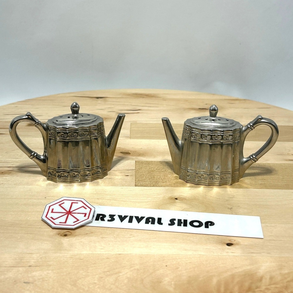 Vtg Godinger Silver Art Co. Silver-Plated Salt/Pepper Miniature teapot Shaker